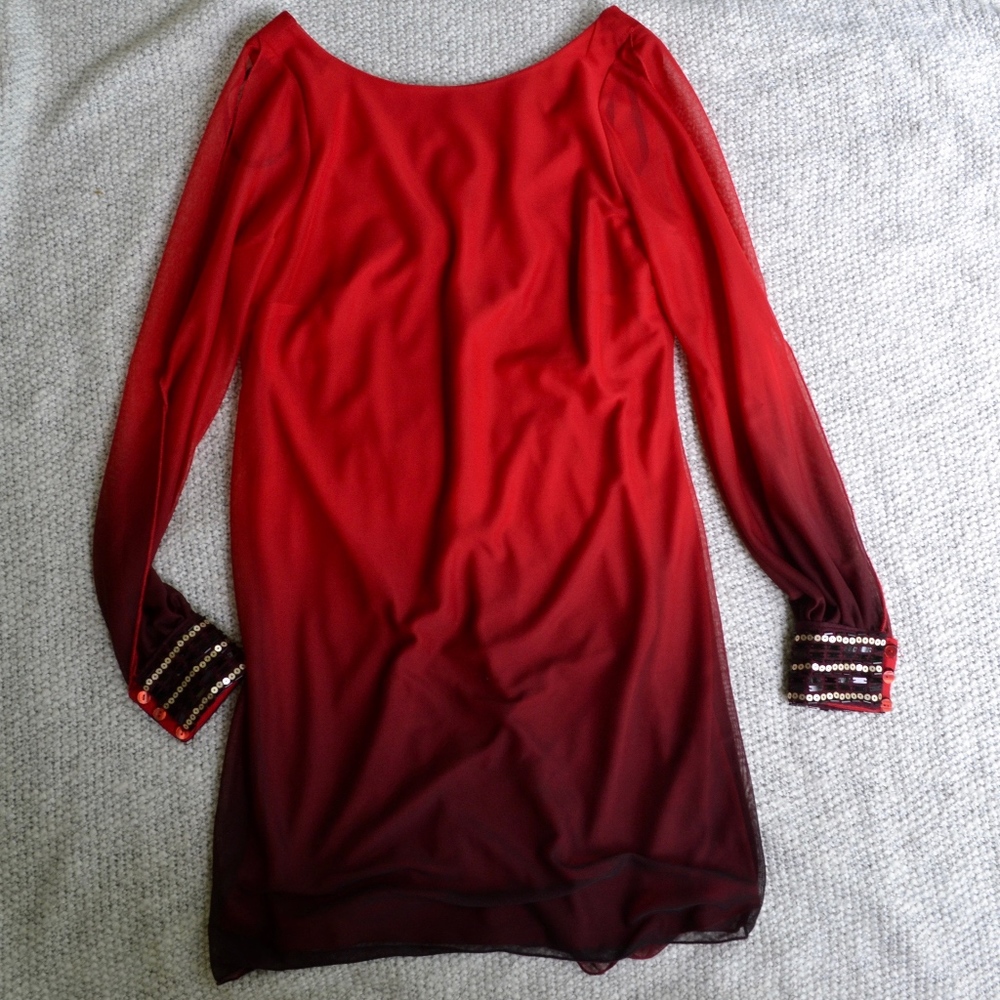 Ombré Long-Sleeve Beaded Dress